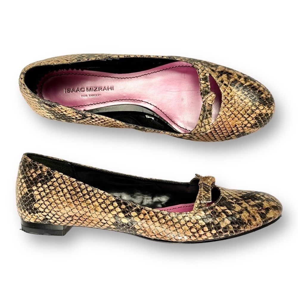 ISAAC MIZRAHI x Target Anna Ballet Flat in Tan/Black Snake Size 6.5 (EUC)
